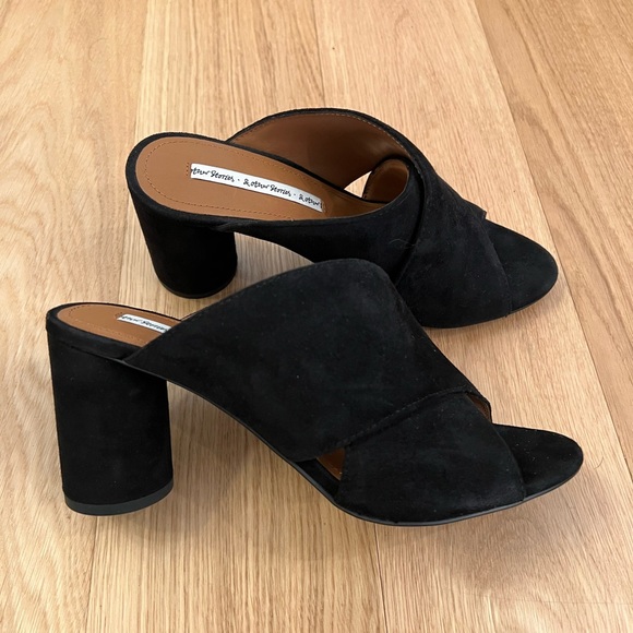 [NWOT] & Other Stories Black Suede Block Heel Mules - Picture 1 of 4